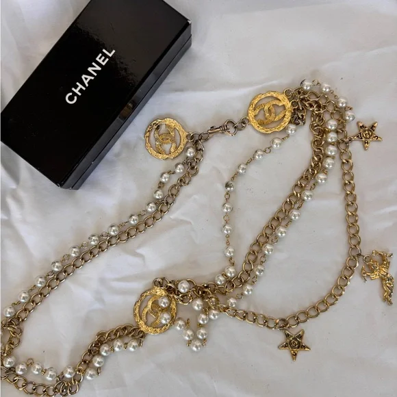 Chanel Vintage Gold and Pearl Chain with Charms Belt/Necklace - Picture 6 of 11